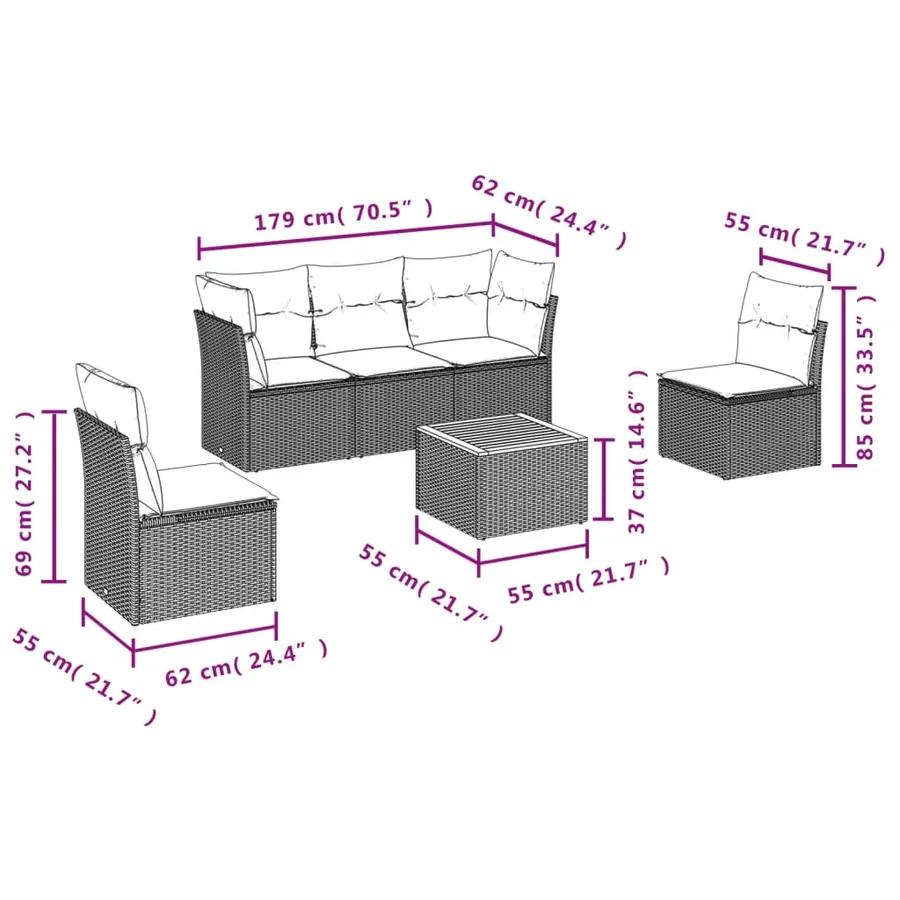 Salon de jardin avec coussins 6 pcs beige résine tressée - 10