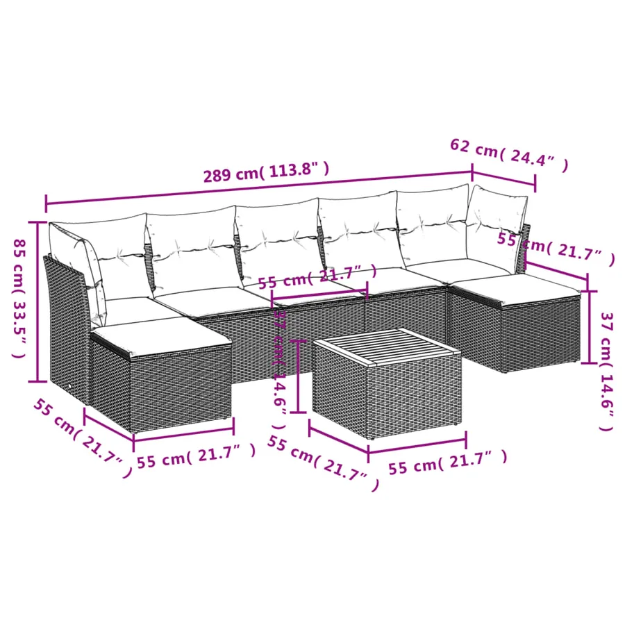 Salon de jardin avec coussins 8 pcs beige résine tressée - 11