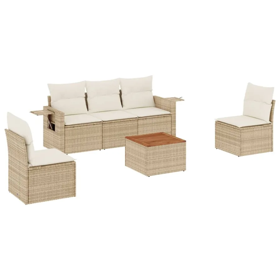Salon de jardin avec coussins 6 pcs beige résine tressée - 2