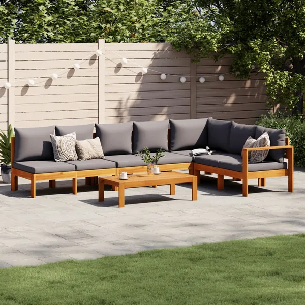 Salon de jardin avec coussins 5 pcs Bois d'acacia solide
