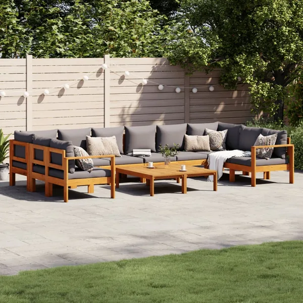 Salon de jardin avec coussins 8 pcs bois massif d'acacia