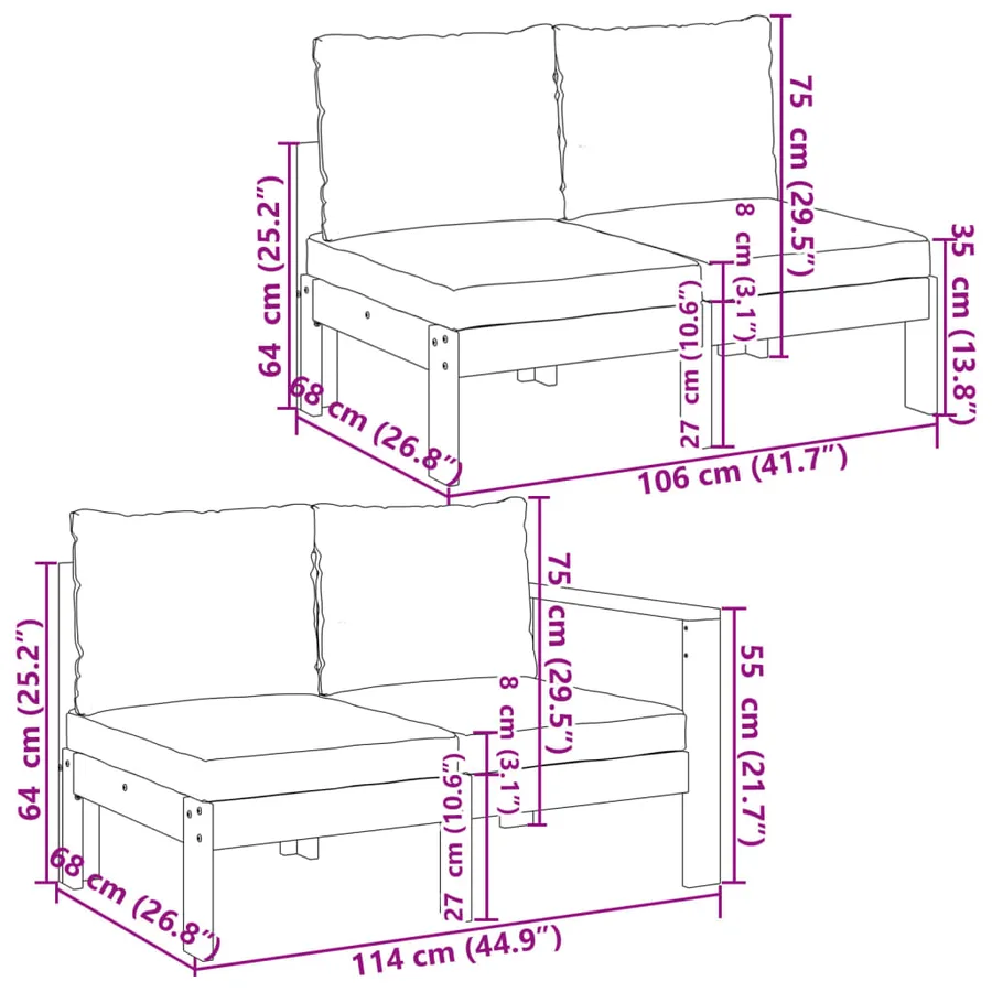 Salon de jardin avec coussins 8 pcs bois massif d'acacia - 11