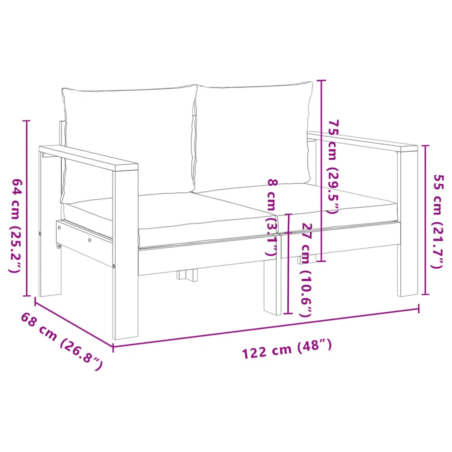 Salon de jardin avec coussins 5 pcs Bois d'acacia solide - 8