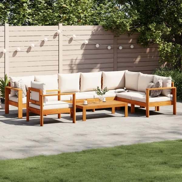 Salon de jardin avec coussins 6 pcs bois d'acacia solide