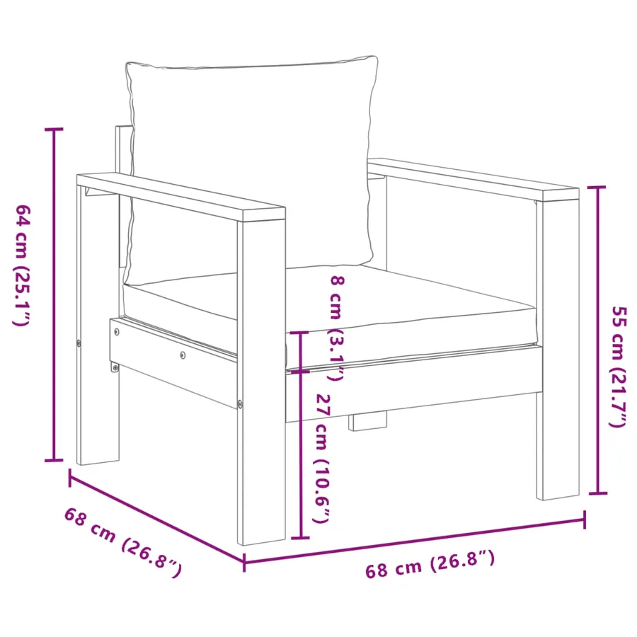 Salon de jardin avec coussins 6 pcs bois d'acacia solide - 12