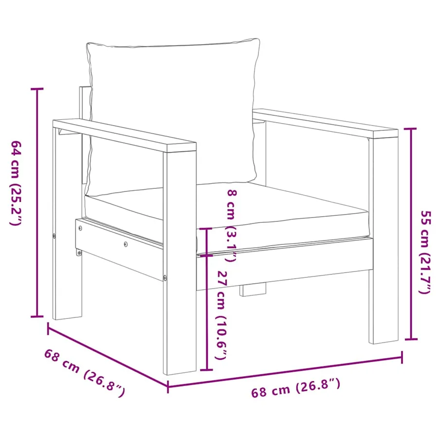 Chaise de jardin avec coussins bois massif d'acacia - 8