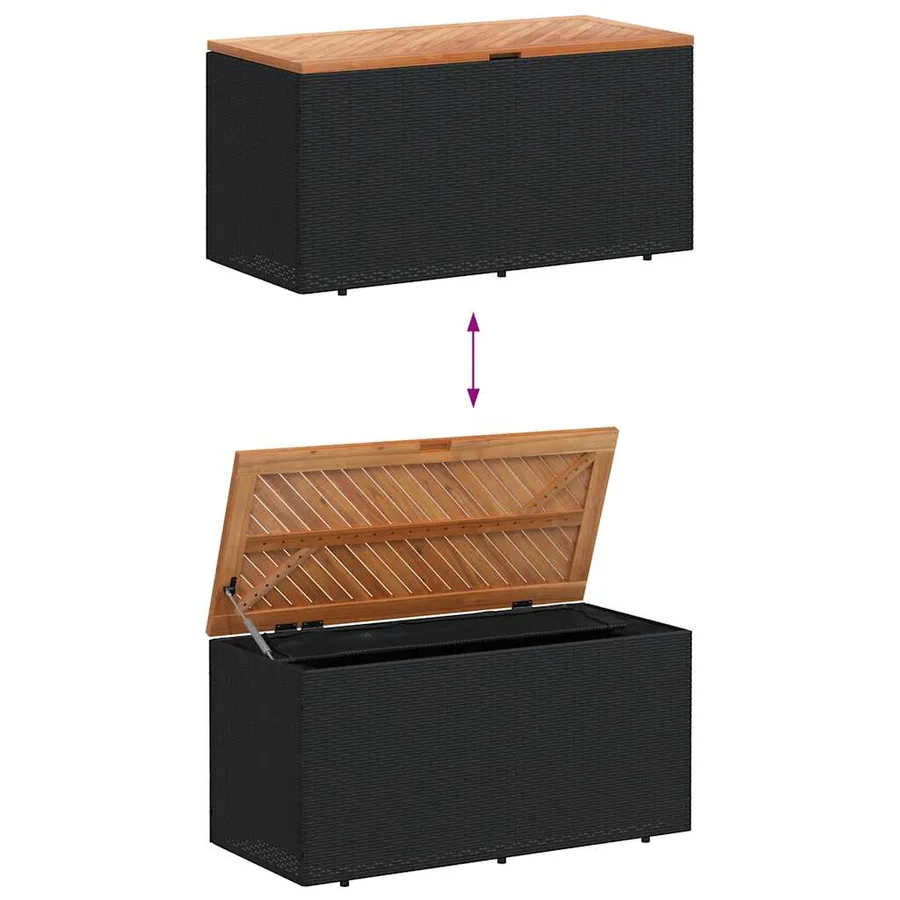 Boîte de rangement de jardin noir résine tressée bois d'acacia - 7