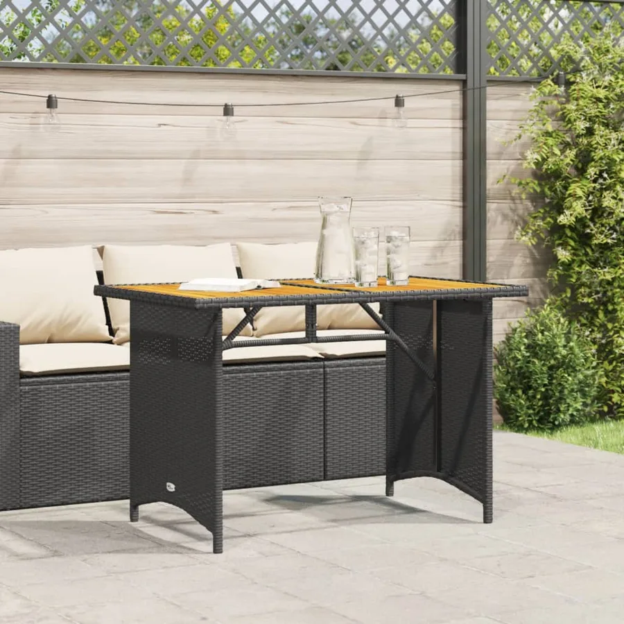 Table de jardin et dessus en bois noir 110x68x70 cm poly rotin - 3