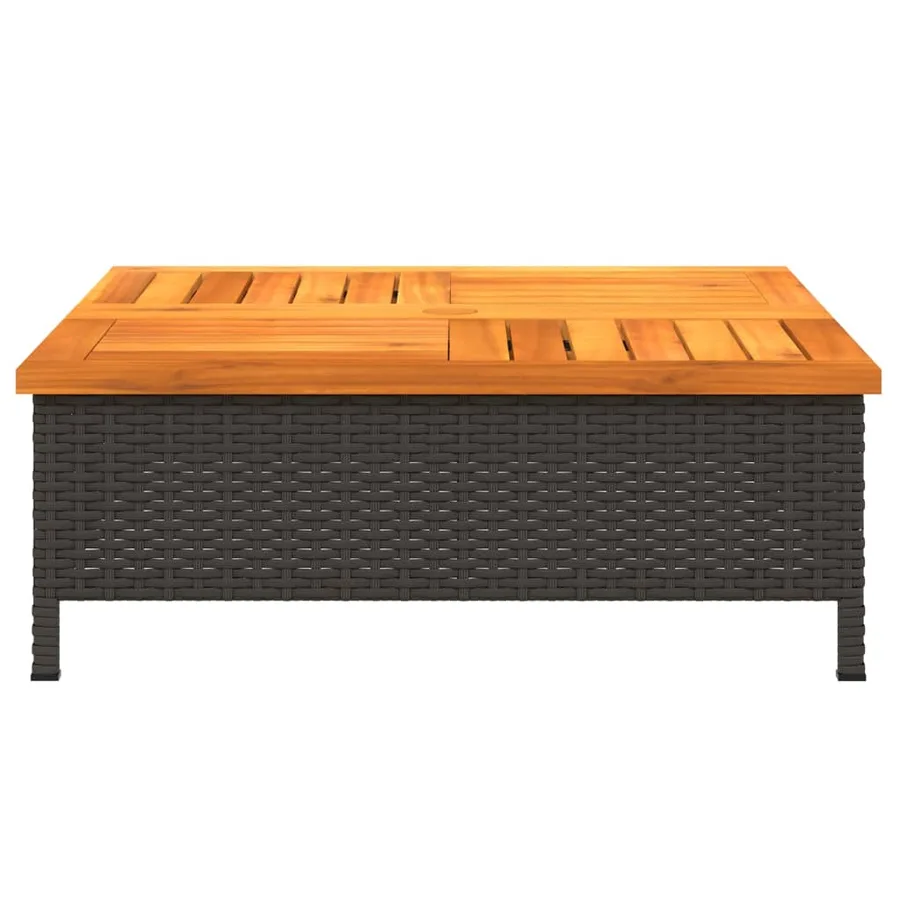 Table de jardin noir 70x70x25 cm résine tressée et bois acacia - 5