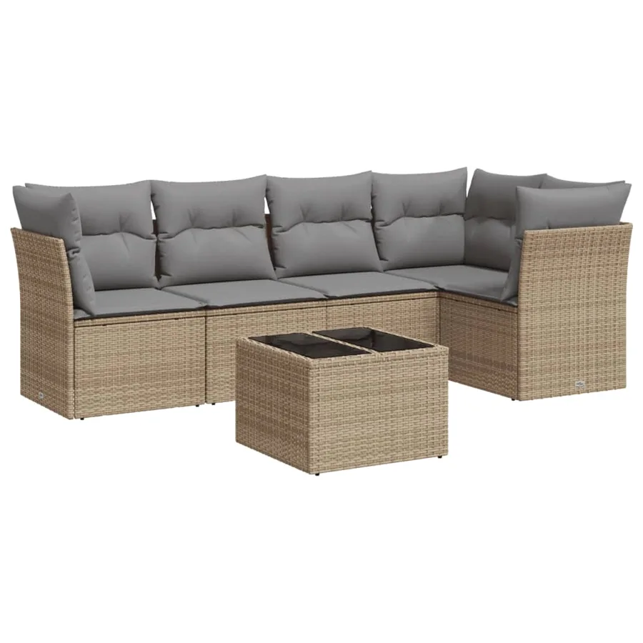 Salon de jardin avec coussins 6 pcs beige résine tressée - 2