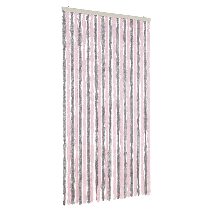 Rideau anti-mouches gris argenté et rose 100x200 cm chenille - 2