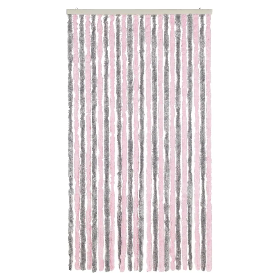 Rideau anti-mouches gris argenté et rose 100x200 cm chenille - 3