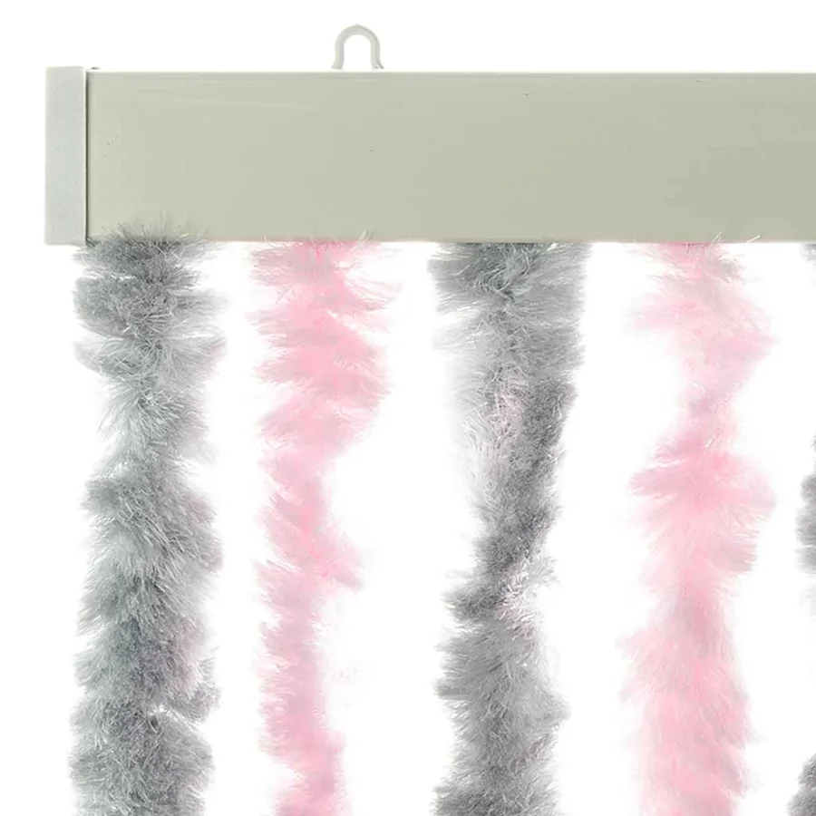 Rideau anti-mouches gris argenté et rose 100x200 cm chenille - 4