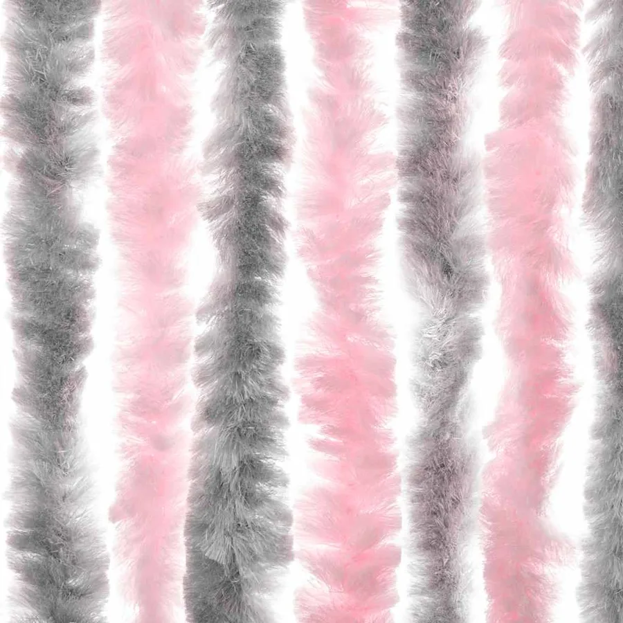 Rideau anti-mouches gris argenté et rose 100x200 cm chenille - 5
