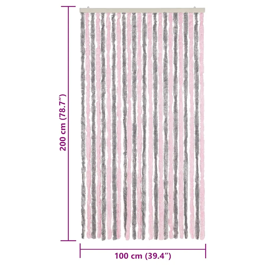 Rideau anti-mouches gris argenté et rose 100x200 cm chenille - 7