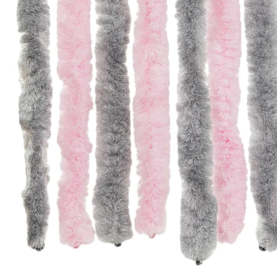 Rideau anti-mouches gris argenté et rose 100x230 cm chenille - 6