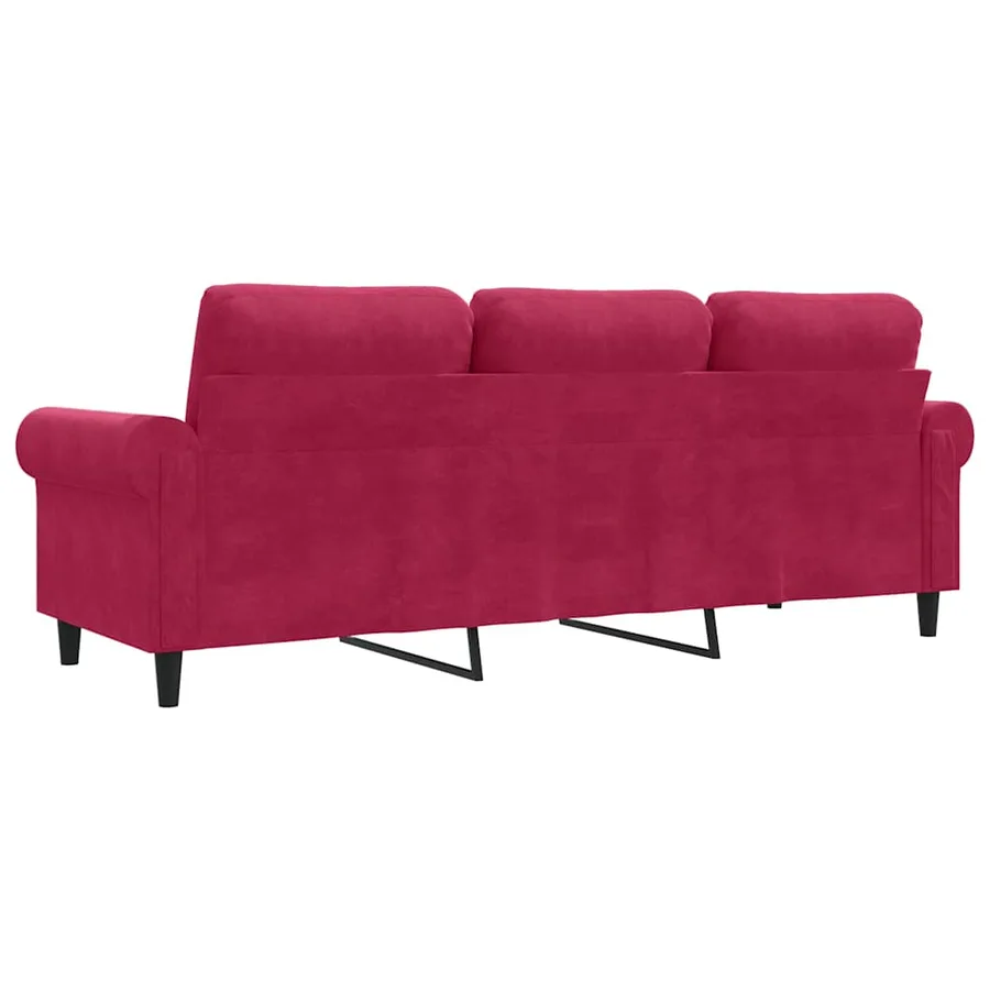 Canapé à 3 places Rouge bordeaux 180 cm Velours - 6
