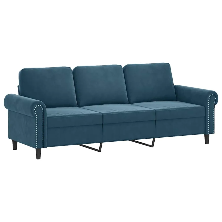 Canapé 3 places avec oreillers décoratifs bleu 180 cm velours - 4