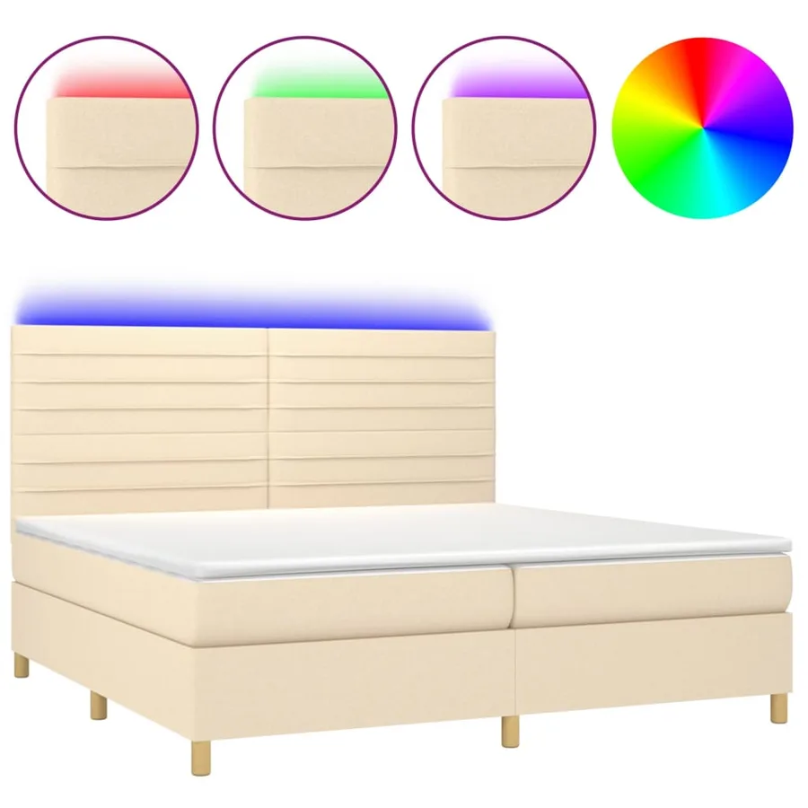 Sommier à lattes de lit et matelas et LED Crème 200x200cm Tissu - 2