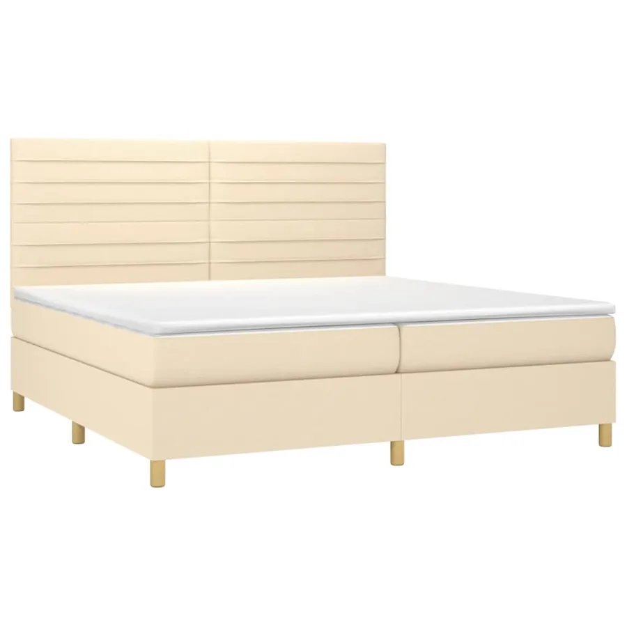 Sommier à lattes de lit et matelas et LED Crème 200x200cm Tissu - 3