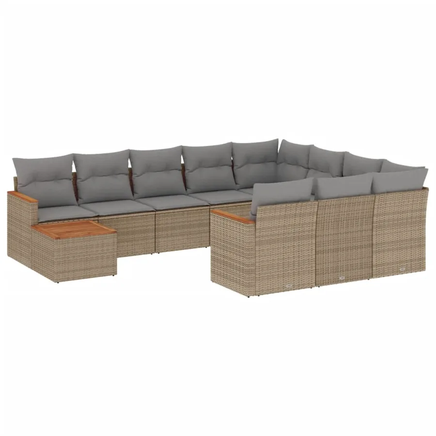 Salon de jardin 11 pcs avec coussins beige résine tressée - 2
