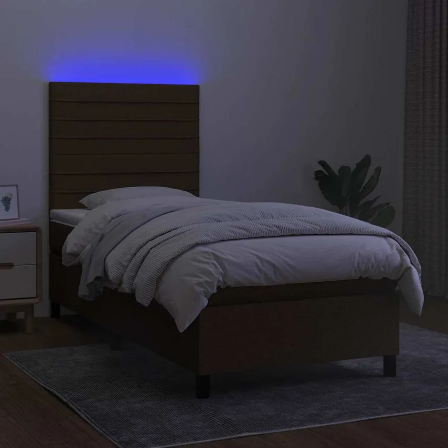 Sommier à lattes de lit et matelas et LED Marron foncé 90x200cm - 4