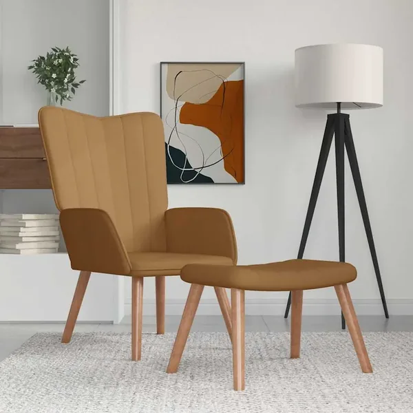 Chaise de relaxation avec repose-pied Marron Velours