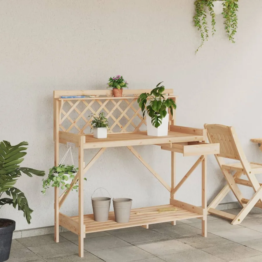 Banc de rempotage avec treillis bois massif de sapin - 3