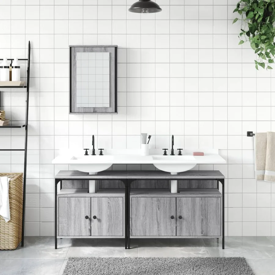 Ensemble de meubles de salle de bain 3 pcs Sonoma gris - 3