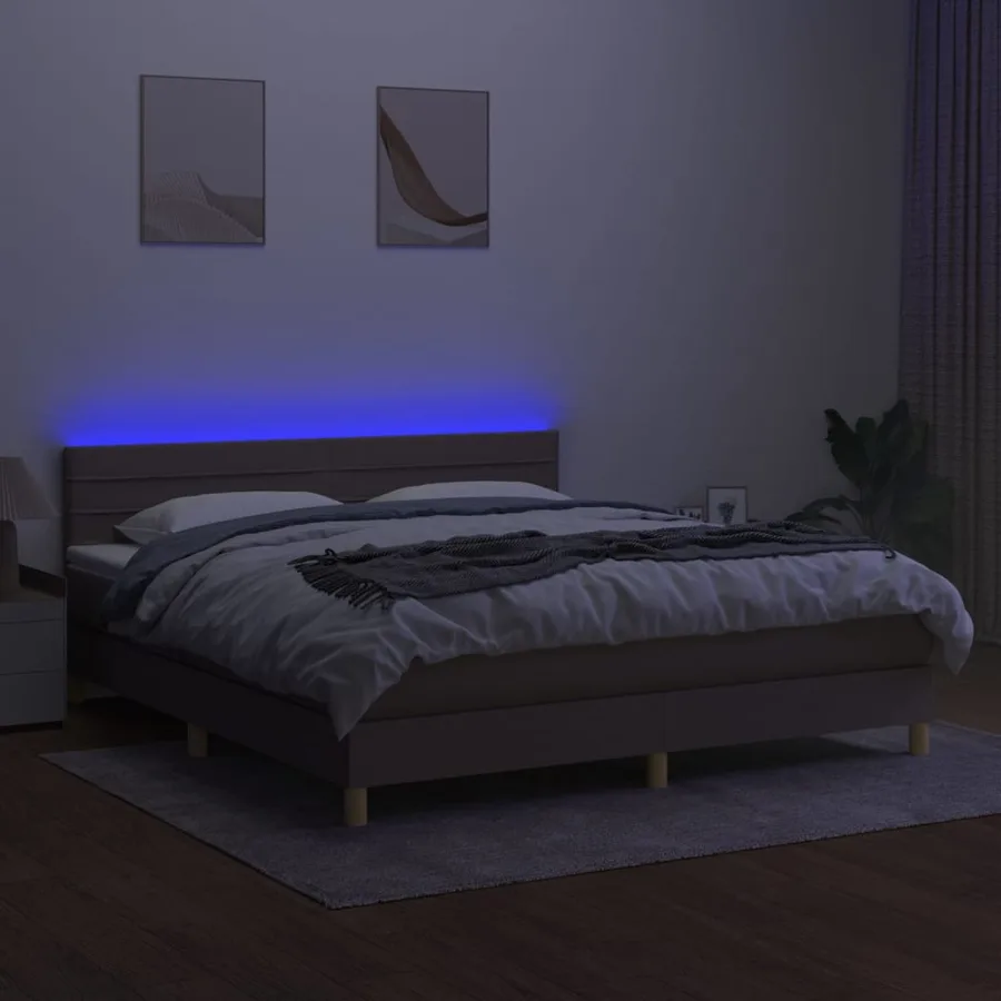 Sommier à lattes de lit avec matelas LED Taupe 180x200 cm Tissu - 4