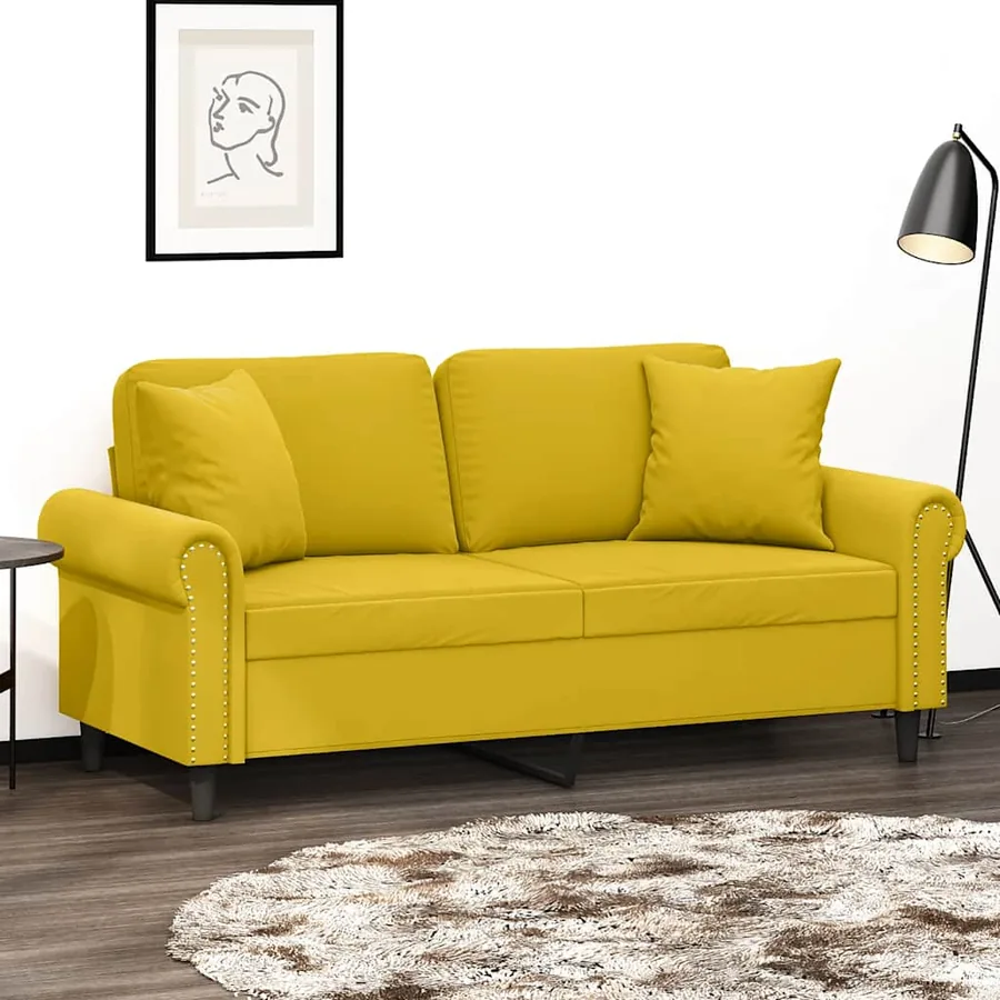 Canapé 2 places avec oreillers décoratifs jaune 140 cm velours