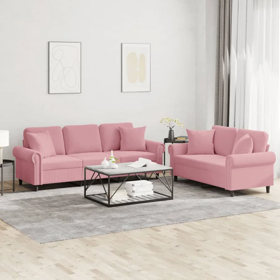 Ensemble de canapés 2 pcs avec coussins rose velours