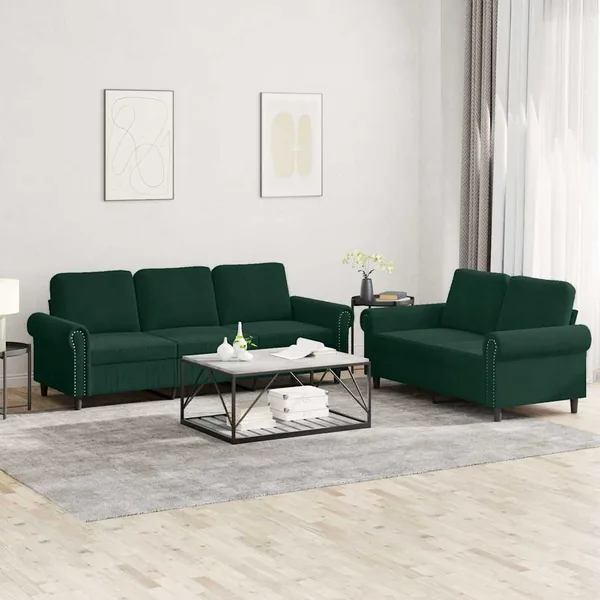 Ensemble de canapés 2 pcs avec coussins Vert foncé Velours