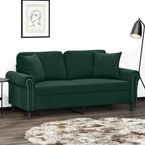 Canapé 2 places avec oreillers vert foncé 140 cm velours