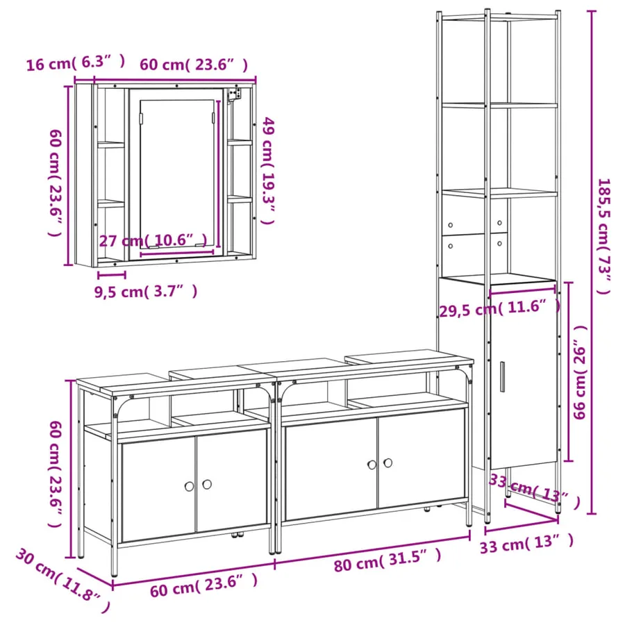 Ensemble d'armoires de salle de bain 4 pcs sonoma gris - 13