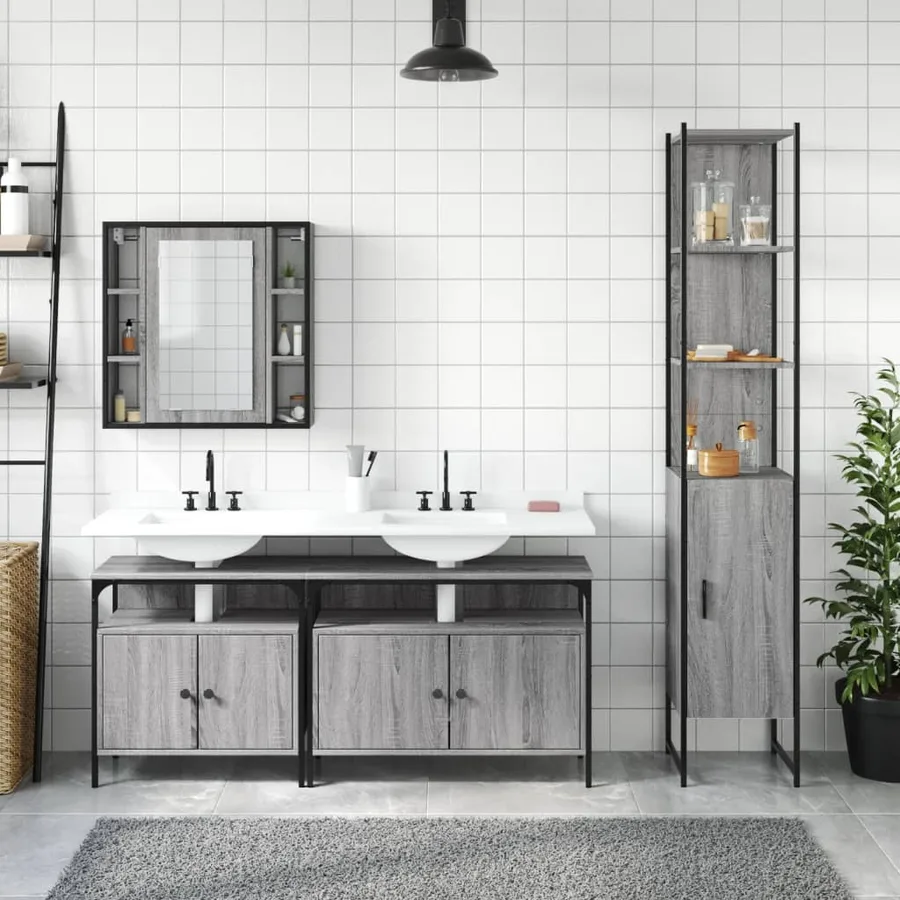 Ensemble d'armoires de salle de bain 4 pcs sonoma gris - 3