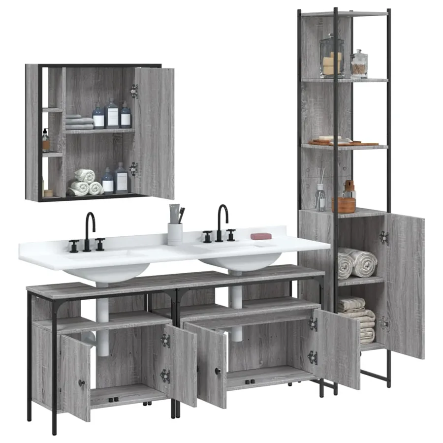Ensemble d'armoires de salle de bain 4 pcs sonoma gris - 4