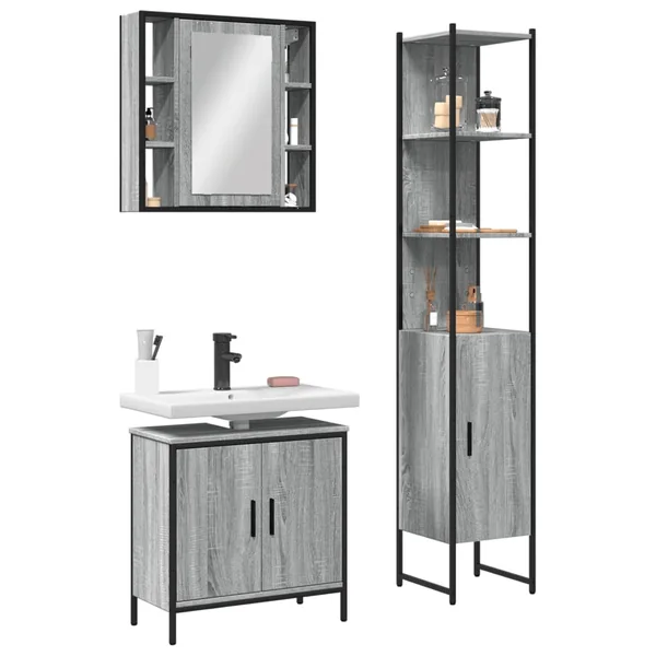 Ensemble d'armoires de salle de bain 3 pcs sonoma gris