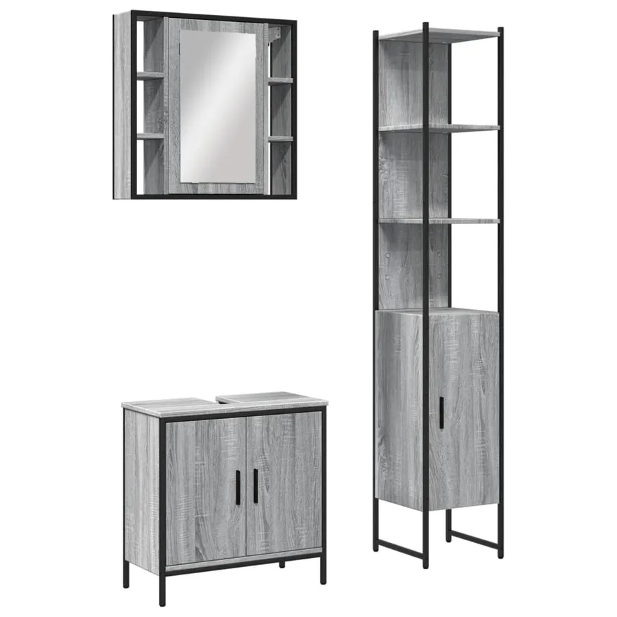 Ensemble d'armoires de salle de bain 3 pcs sonoma gris - 2