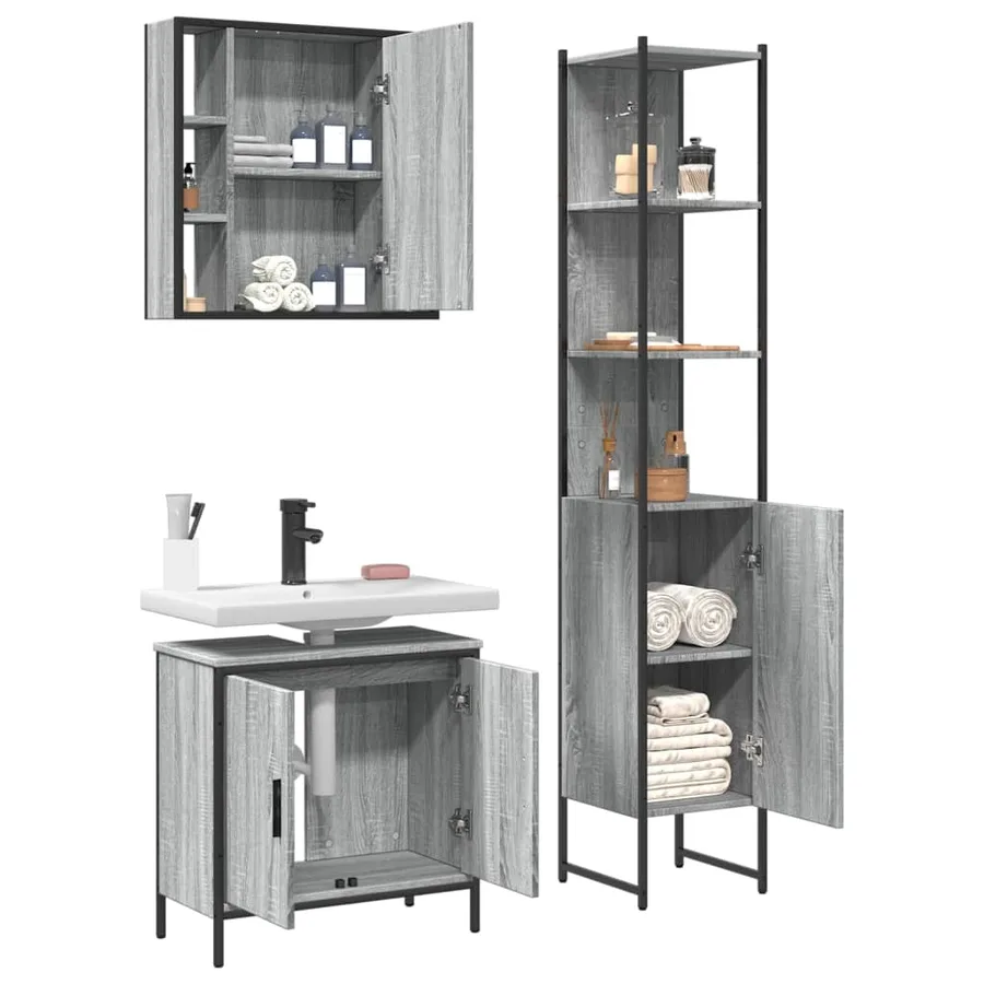 Ensemble d'armoires de salle de bain 3 pcs sonoma gris - 4