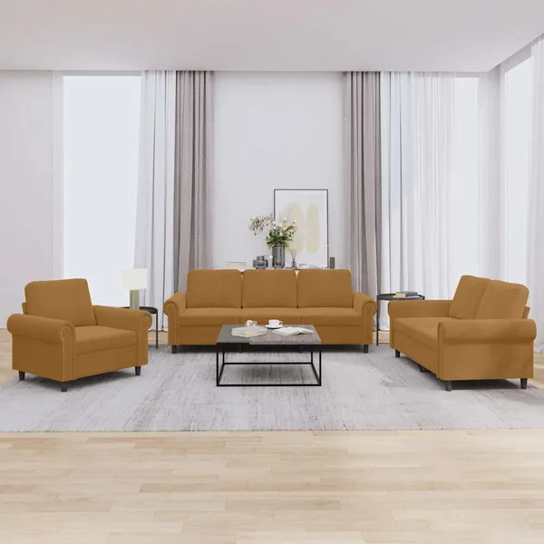 Ensemble de canapés 3 pcs avec coussins Marron Velours