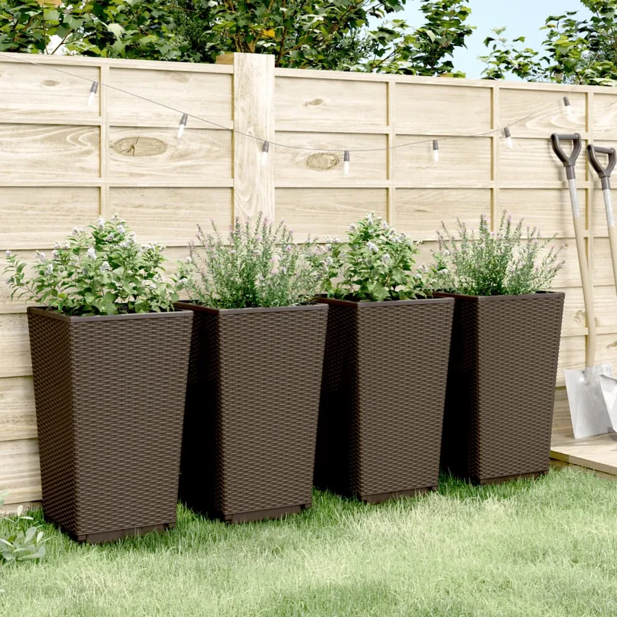 Jardinières 4 pcs marron 32,5x32,5x57 cm polypropylène - 3