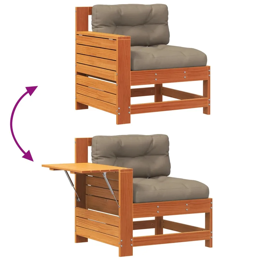 Canapé de jardin accoudoir coussins cire marron bois pin massif - 7