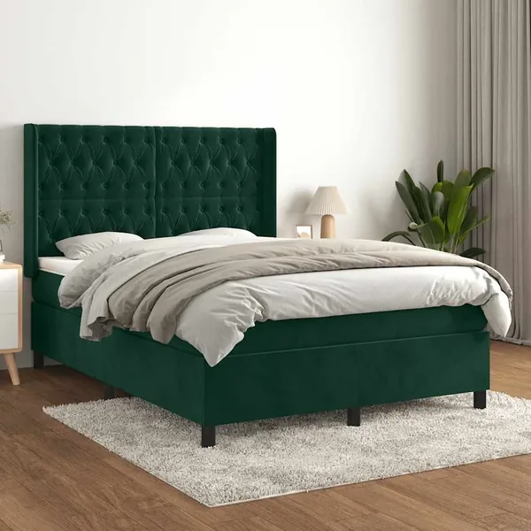 Sommier à lattes de lit et matelas Vert foncé 140x200cm Velours