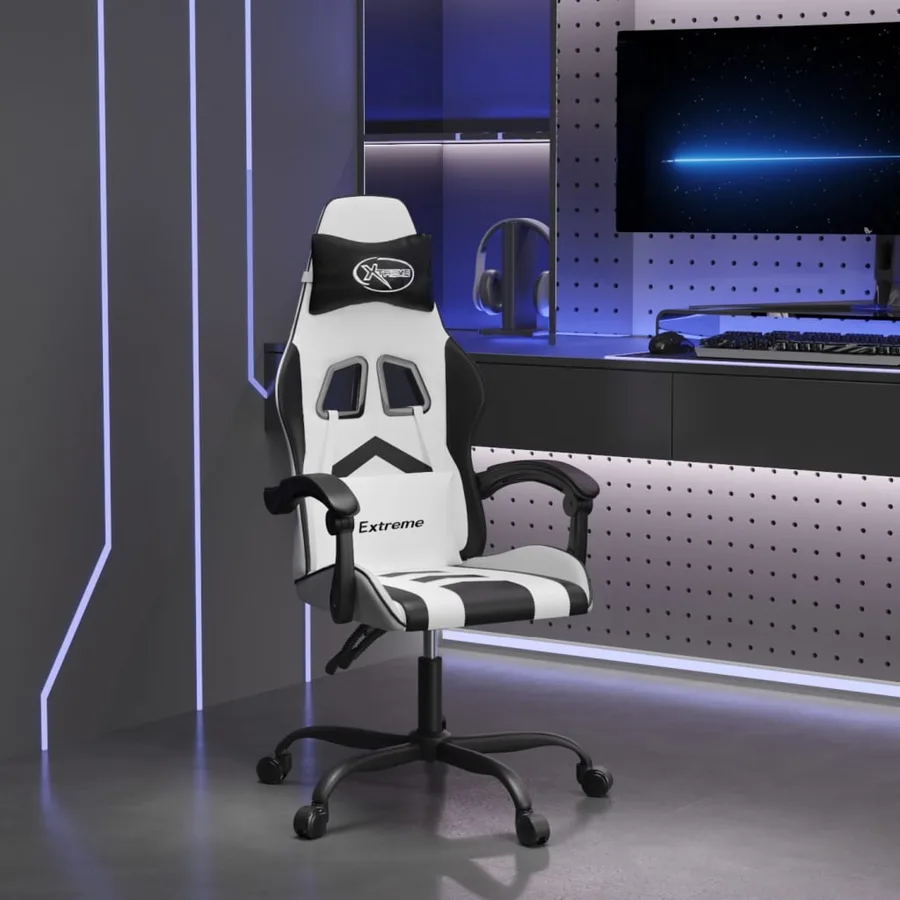 Chaise de jeu Blanc et noir Similicuir - 3