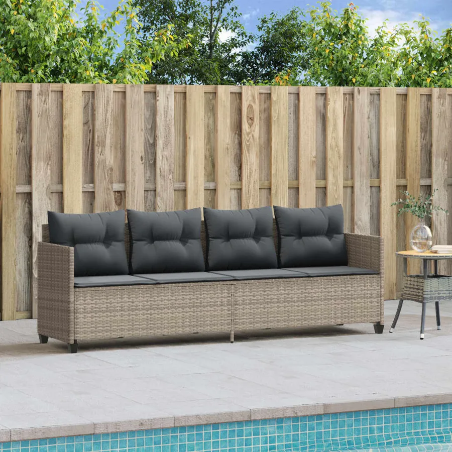 Chaise longue avec coussins gris clair résine tressée - 3