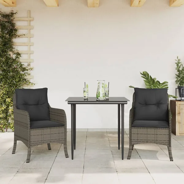 Ensemble à manger de jardin 3 pcs coussins gris résine tressée