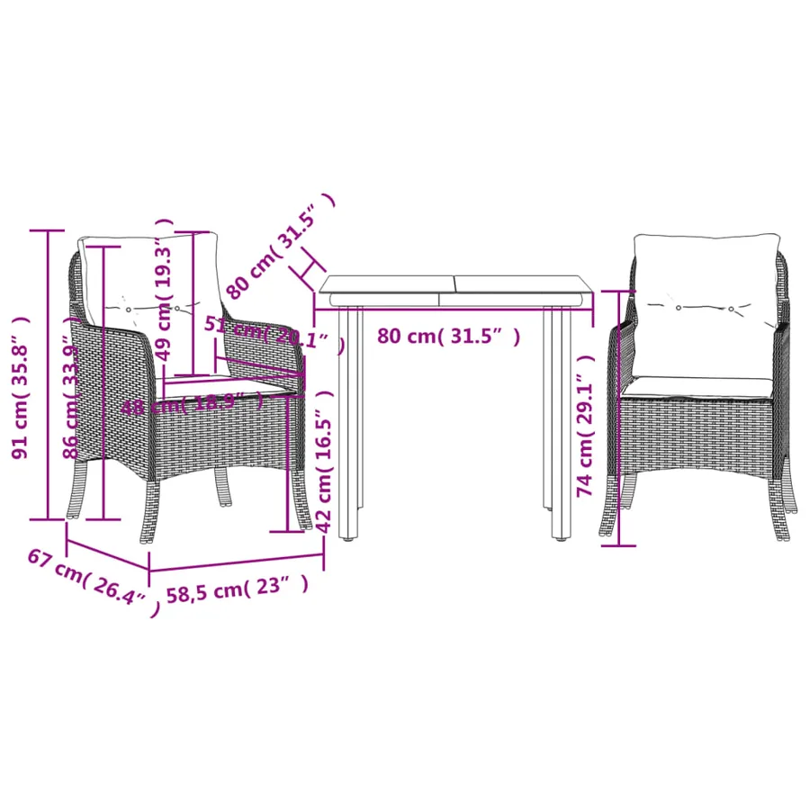 Ensemble à manger de jardin 3 pcs coussins gris résine tressée - 7