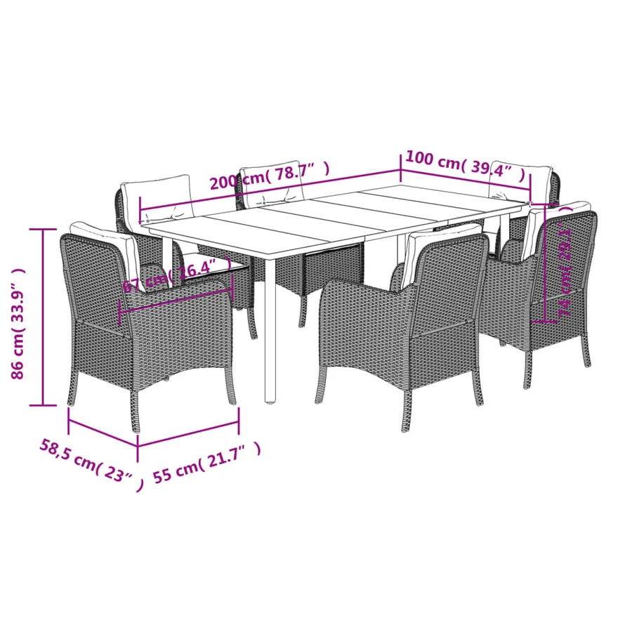 Ensemble à manger de jardin et coussins 7 pcs beige poly rotin - 7