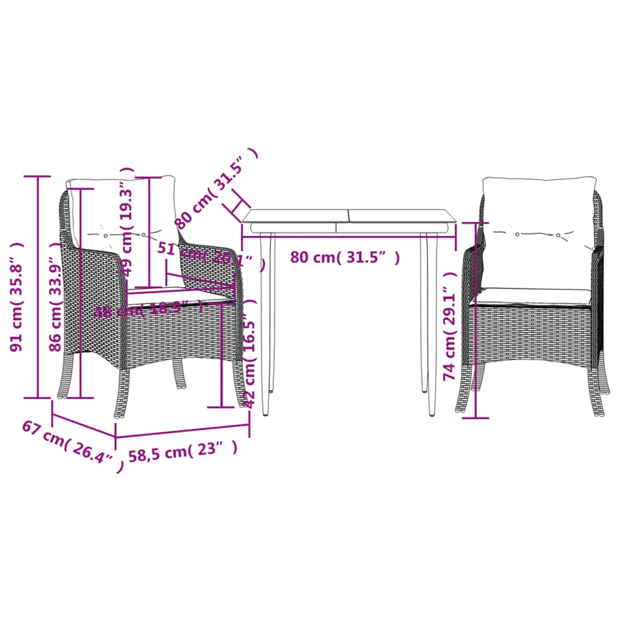 Ensemble à manger de jardin et coussins 3 pcs Beige poly rotin - 7